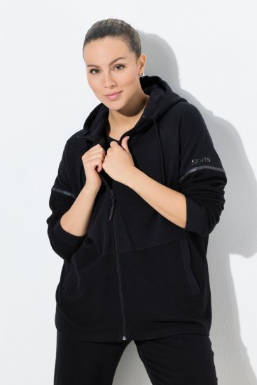 Ulla Popken Mix Fabric Reflective Trim Zip Hoodie Black - Džemperi un džemperi ar kapuci - Mīksti džemperi un jakas