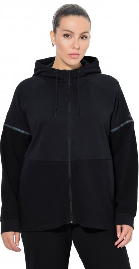Ulla Popken Mix Fabric Reflective Trim Zip Hoodie Black - Džemperi un džemperi ar kapuci - 
