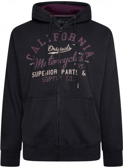 Kam Jeans 7085 California Zip Thru Hoodie Black - Džemperi un džemperi ar kapuci - Džemperi - 2XL-14XL