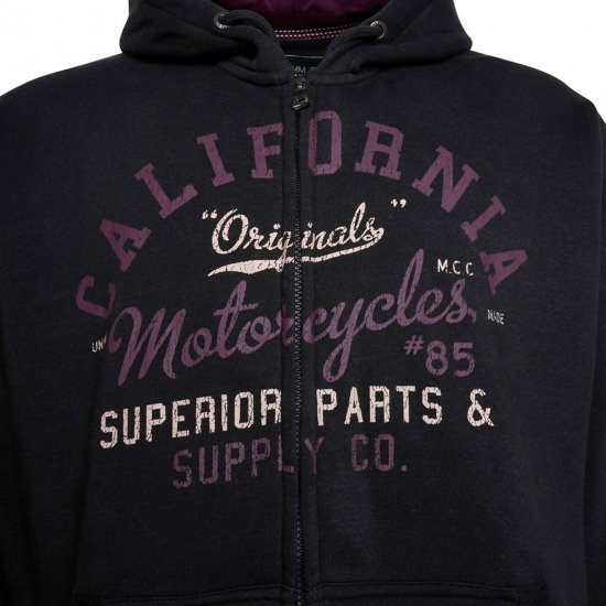 Kam Jeans 7085 California Zip Thru Hoodie Black - Džemperi un džemperi ar kapuci - Džemperi - 2XL-14XL