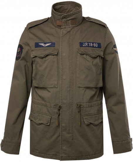 JP1880 Field Jacket with Badges Vintage Look TALL Moss Green - TALL jakas - 