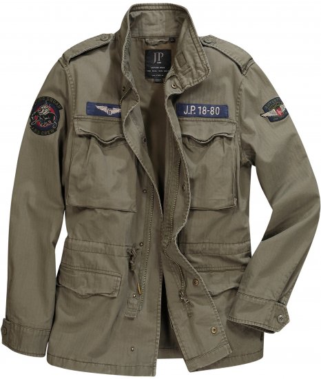 JP1880 Field Jacket with Badges Vintage Look TALL Moss Green - TALL jakas - 
