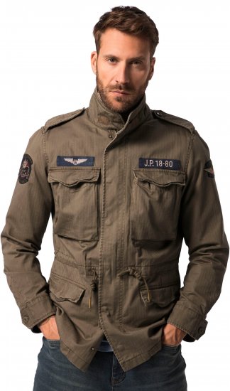 JP1880 Field Jacket with Badges Vintage Look TALL Moss Green - TALL jakas - 