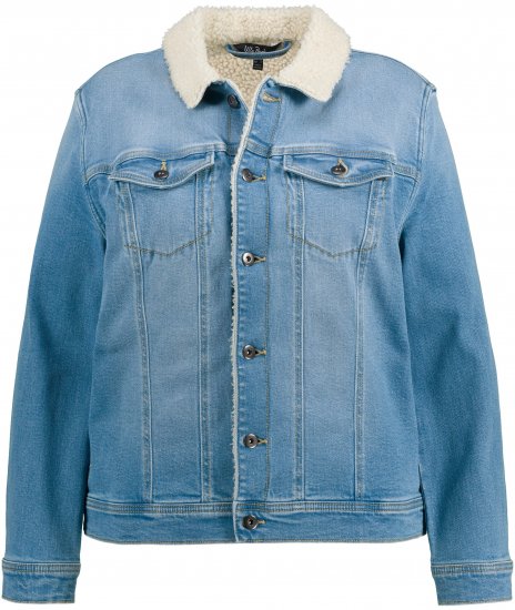 Ulla Popken Teddy Fleece Lined Denim Jacket Blue Denim - Jakas - 