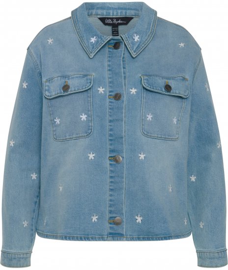 Ulla Popken Embroidered Denim Jacket Light Blue - Jakas - 