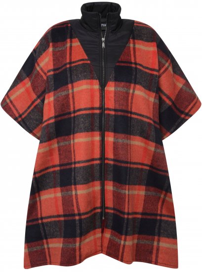 Ulla Popken Oversized Plaid Wing Collar Poncho Red Orange - Jakas - 