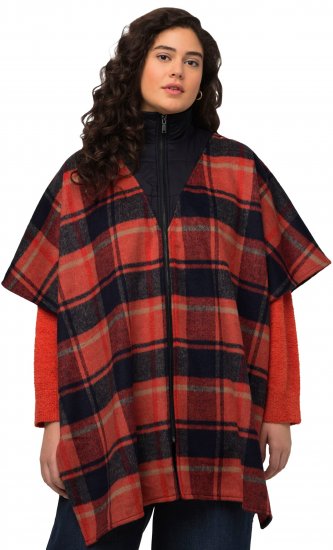 Ulla Popken Oversized Plaid Wing Collar Poncho Red Orange - Jakas - 