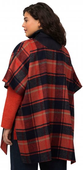 Ulla Popken Oversized Plaid Wing Collar Poncho Red Orange - Jakas - 
