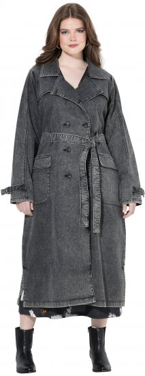 Ulla Popken Denim Acid Wash Trench Coat Grey Denim - Jakas - 