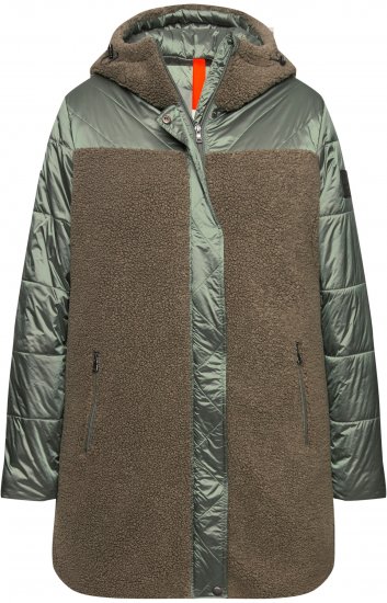 Ulla Popken Mixed Texture Fleece Quilted Jacket Olive - Jakas - 