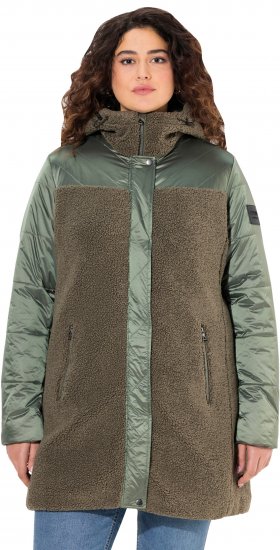 Ulla Popken Mixed Texture Fleece Quilted Jacket Olive - Jakas - 