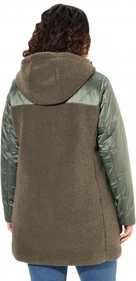 Ulla Popken Mixed Texture Fleece Quilted Jacket Olive - Jakas - 