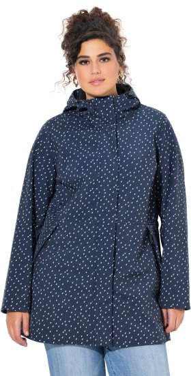 Ulla Popken Raindrop Print Longline Waterproof Jacket Navy - Jakas - 