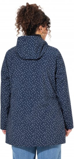 Ulla Popken Raindrop Print Longline Waterproof Jacket Navy - Jakas - 