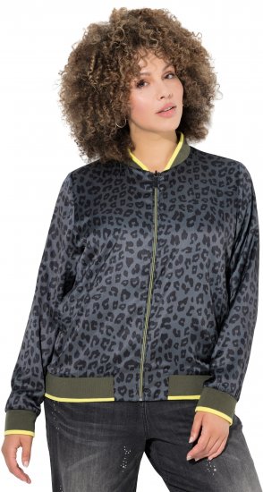Ulla Popken Reversible Leopard Print College Collar Jacket Olive Grey - Jakas - 