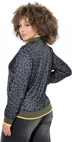 Ulla Popken Reversible Leopard Print College Collar Jacket Olive Grey - Jakas - 