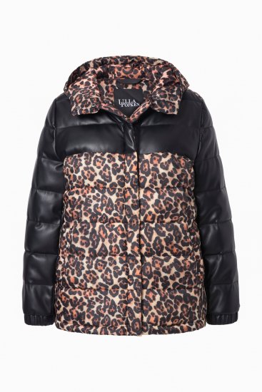Ulla Popken HYPRAR Leopard And Leather Look Quilted Jacket Black - Jakas - 