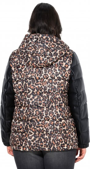 Ulla Popken HYPRAR Leopard And Leather Look Quilted Jacket Black - Jakas - 