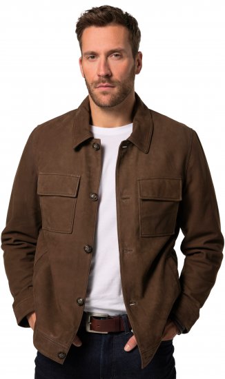 JP1880 Leather Jacket Nubuck Shirt Collar Brown - Jakas & Lietus apģērbs - Jakas - 2XL-12XL