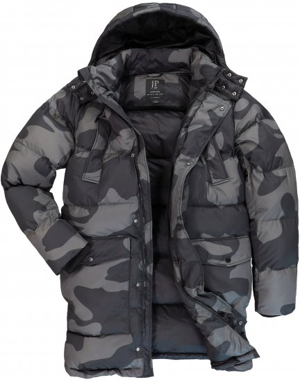 JP1880 Quilted Parka with Camouflage Drawstring Waist Black - Jakas & Lietus apģērbs - Jakas - 2XL-12XL