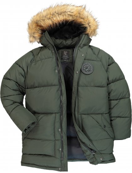 JP1880 Quilted Parka Lightweight and Warm with Faux Fur Hood Dark Green - Jakas & Lietus apģērbs - Jakas - 2XL-12XL