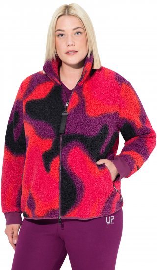 Ulla Popken Abstract Print Zip Fleece Jacket Pink Berry - Jakas - 