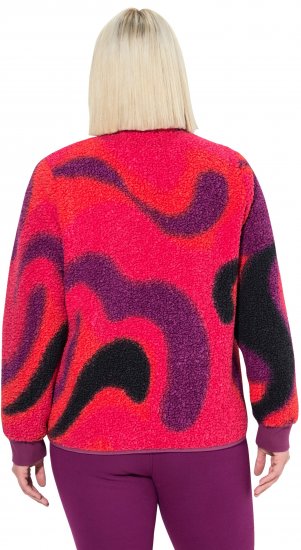 Ulla Popken Abstract Print Zip Fleece Jacket Pink Berry - Jakas - 