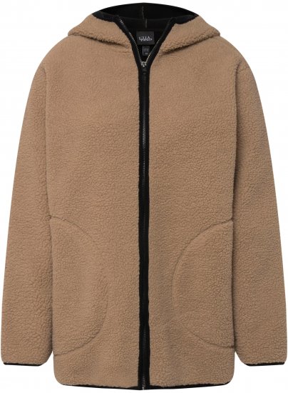 Ulla Popken Long Sleeve Hooded Teddy Jacket Putty - Jakas - 
