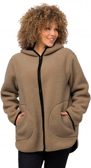 Ulla Popken Long Sleeve Hooded Teddy Jacket Putty - Jakas - 