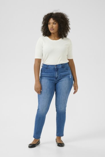 Kaffe Curve Laurina Džinsi Washed/Destroyed Blue Denim - Džinsi & Bikses Lielos Izmēros – Plus Size - 
