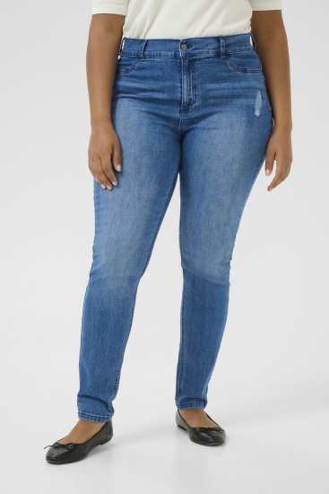 Kaffe Curve Laurina Džinsi Washed/Destroyed Blue Denim - Džinsi & Bikses Lielos Izmēros – Plus Size - 