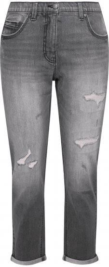 Ulla Popken Distressed Stretch Fit Boyfriend Jeans Dark Denim Blue - Džinsi & Bikses Lielos Izmēros – Plus Size - 