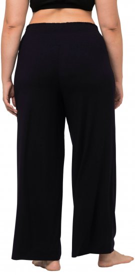 Ulla Popken Wide Leg Smocked Waist Knit Pants Black - Džinsi & Bikses Lielos Izmēros – Plus Size - 