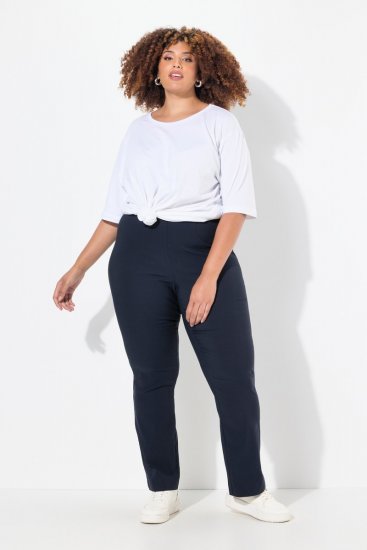 Ulla Popken Bengaline Elastic Waist Thermal Pants Navy - Bikses - Lielo izmēru bikses sievietēm