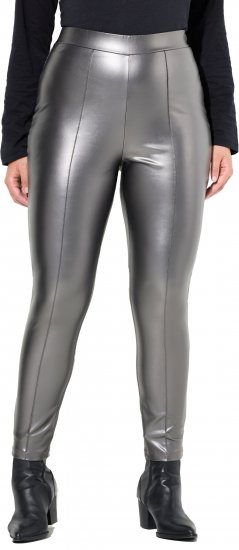 Ulla Popken Metallic Faux Leather Leggings Silver - Džinsi & Bikses Lielos Izmēros – Plus Size - 