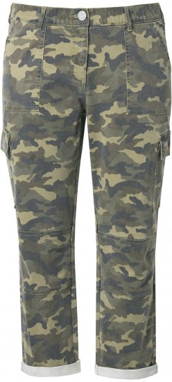 Ulla Popken Camo Boyfriend Pants Olive Grey - Džinsi & Bikses Lielos Izmēros – Plus Size - 