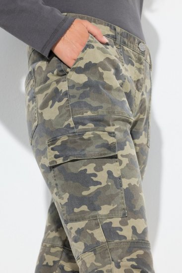 Ulla Popken Camo Boyfriend Pants Olive Grey - Bikses - Lielo izmēru bikses sievietēm