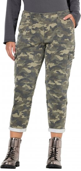 Ulla Popken Camo Boyfriend Pants Olive Grey - Džinsi & Bikses Lielos Izmēros – Plus Size - 