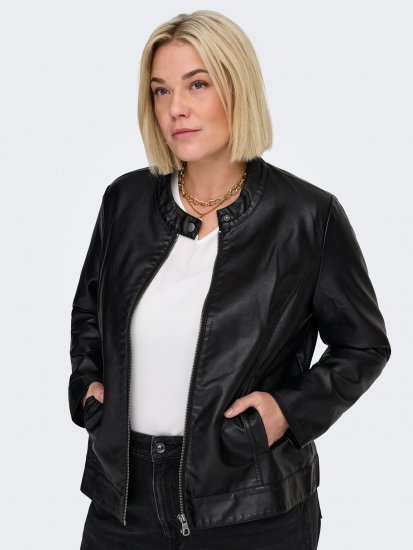 Only Carmakoma Robber Leather Jacket Black - Ādas jakas - 