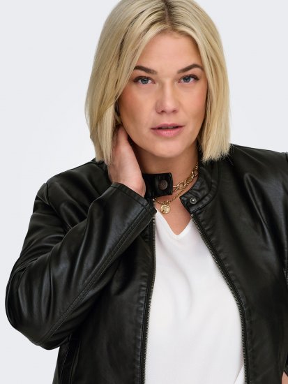 Only Carmakoma Robber Leather Jacket Black - Ādas jakas - 