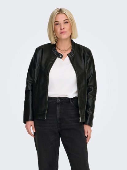 Only Carmakoma Robber Leather Jacket Black - Ādas jakas - 
