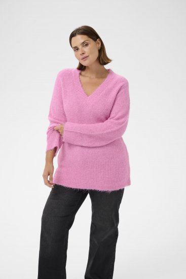 Kaffe Curve Emilia Pullover Pink Power Melange - Adīti džemperi - 