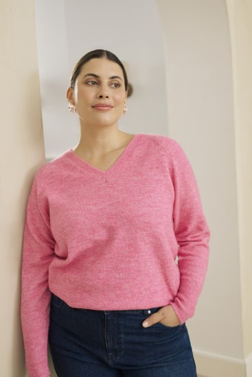 Kaffe Curve Emilia Pullover Pink Power Melange - Adīti džemperi - 