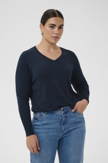 Kaffe Curve Lizzy Long Sleeve Pullover Midnight Marine - Adīti džemperi - 