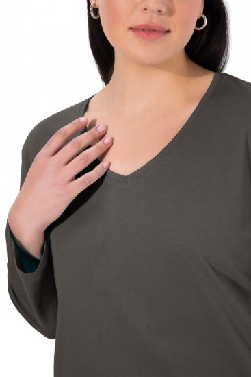 Ulla Popken Back To Basics V-Neck Relaxed Fit Cotton Tee Graphite Grey - T-krekli - Sieviešu T-krekli