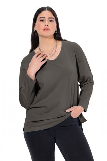 Ulla Popken Back To Basics V-Neck Relaxed Fit Cotton Tee Graphite Grey - T-krekli - Sieviešu T-krekli