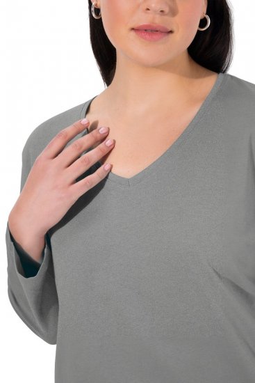 Ulla Popken Back To Basics V-Neck Relaxed Fit Cotton Tee Light Grey Melange - T-krekli - Sieviešu T-krekli