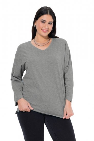 Ulla Popken Back To Basics V-Neck Relaxed Fit Cotton Tee Light Grey Melange - T-krekli - Sieviešu T-krekli