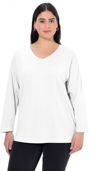 Ulla Popken Back To Basics V-Neck Relaxed Fit Cotton Tee Snow White - T-krekli - 