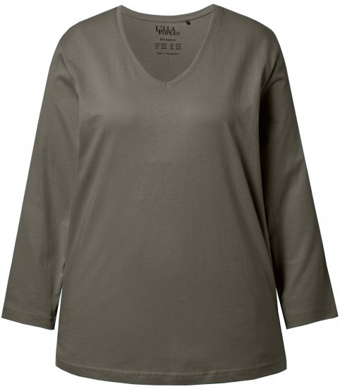 Ulla Popken Back To Basics V-Neck Relaxed Fit Cotton Tee Olive - T-krekli - 